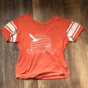 Orange and White V neck Shirt